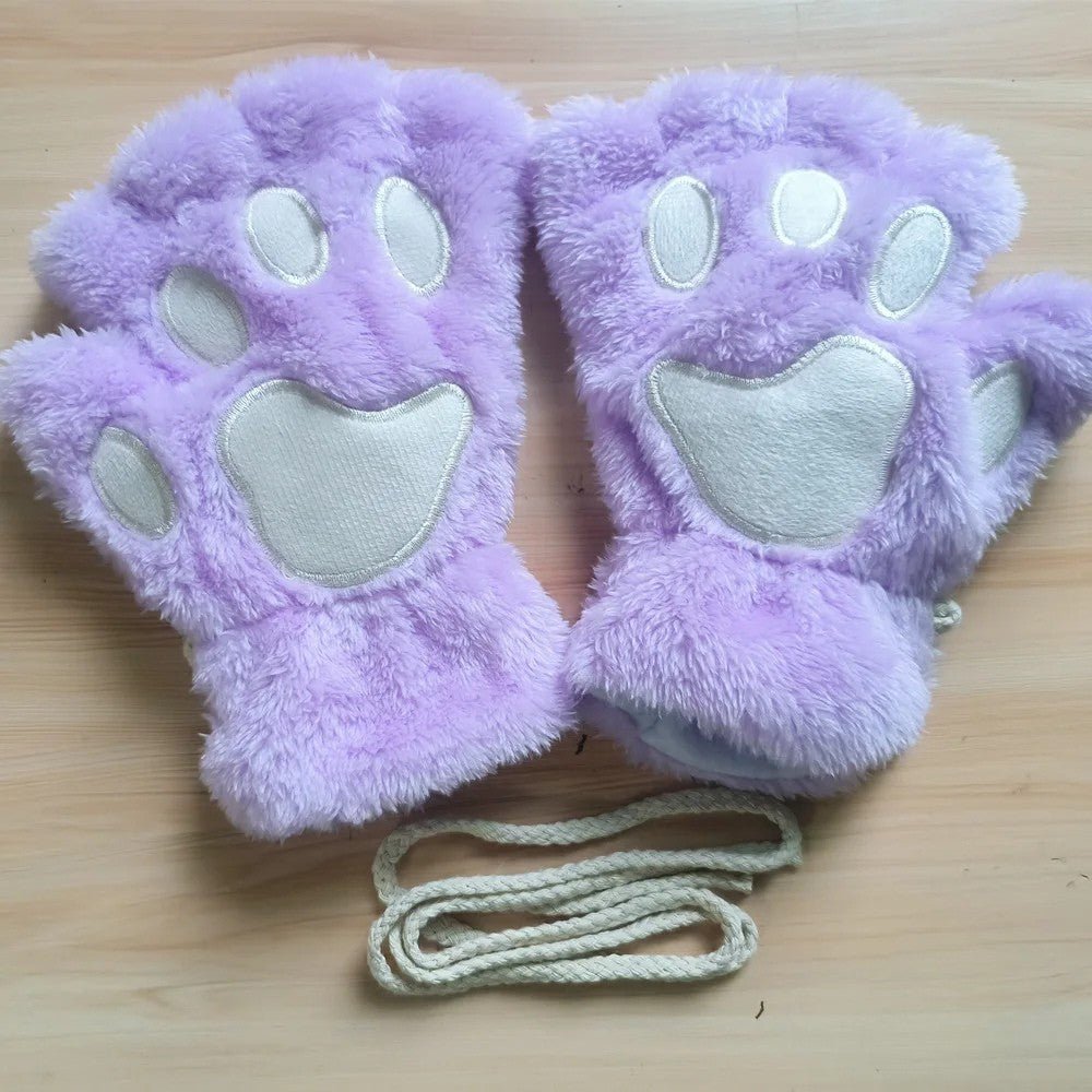 Rękawiczki z Pluszowego Fleece w Kształcie Kociej Łapki do Codziennego Użytku Zimowego