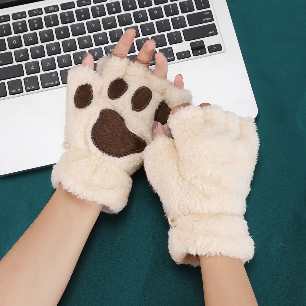 Rękawiczki z Pluszowego Fleece w Kształcie Kociej Łapki do Codziennego Użytku Zimowego