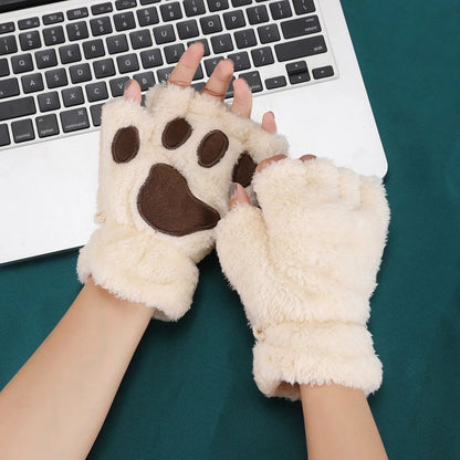 Rękawiczki z Pluszowego Fleece w Kształcie Kociej Łapki do Codziennego Użytku Zimowego