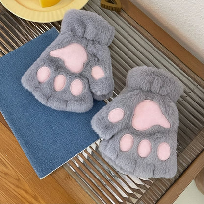 Rękawiczki z Pluszowego Fleece w Kształcie Kociej Łapki do Codziennego Użytku Zimowego