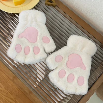 Rękawiczki z Pluszowego Fleece w Kształcie Kociej Łapki do Codziennego Użytku Zimowego