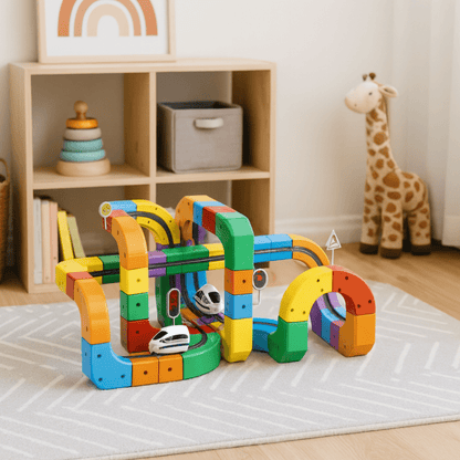Zestaw Torów Kolejowych 3D z Lokomotywą USB i Modułowymi Elementami Konstrukcyjnymi
