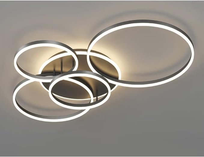 Lampa sufitowa LED z pierścieniami, ściemnianie pilotem, do dużych pomieszczeń