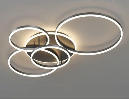 Lampa sufitowa LED z pierścieniami, ściemnianie pilotem, do dużych pomieszczeń