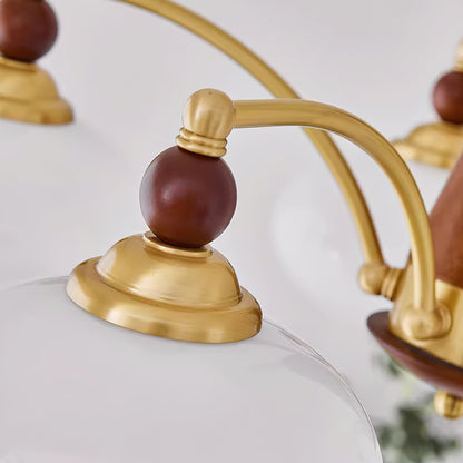 Żyrandol sufitowy E27 z elementami z drewna, metalu i szkła do oświetlenia wnętrz