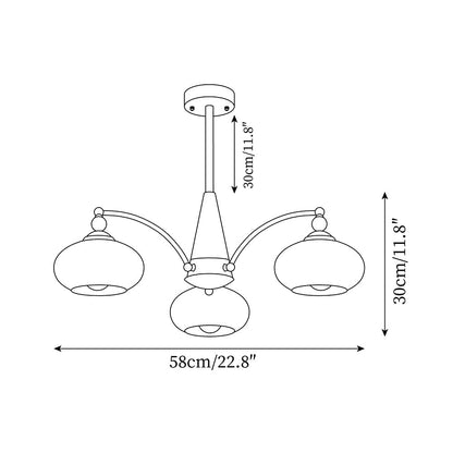 Żyrandol sufitowy E27 z elementami z drewna, metalu i szkła do oświetlenia wnętrz