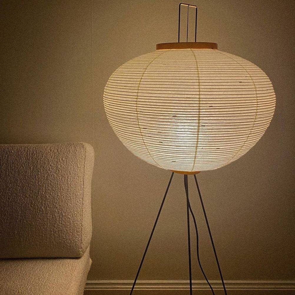 Lampa podłogowa papier ryżowy E27 stojąca metalowa do salonu i sypialni