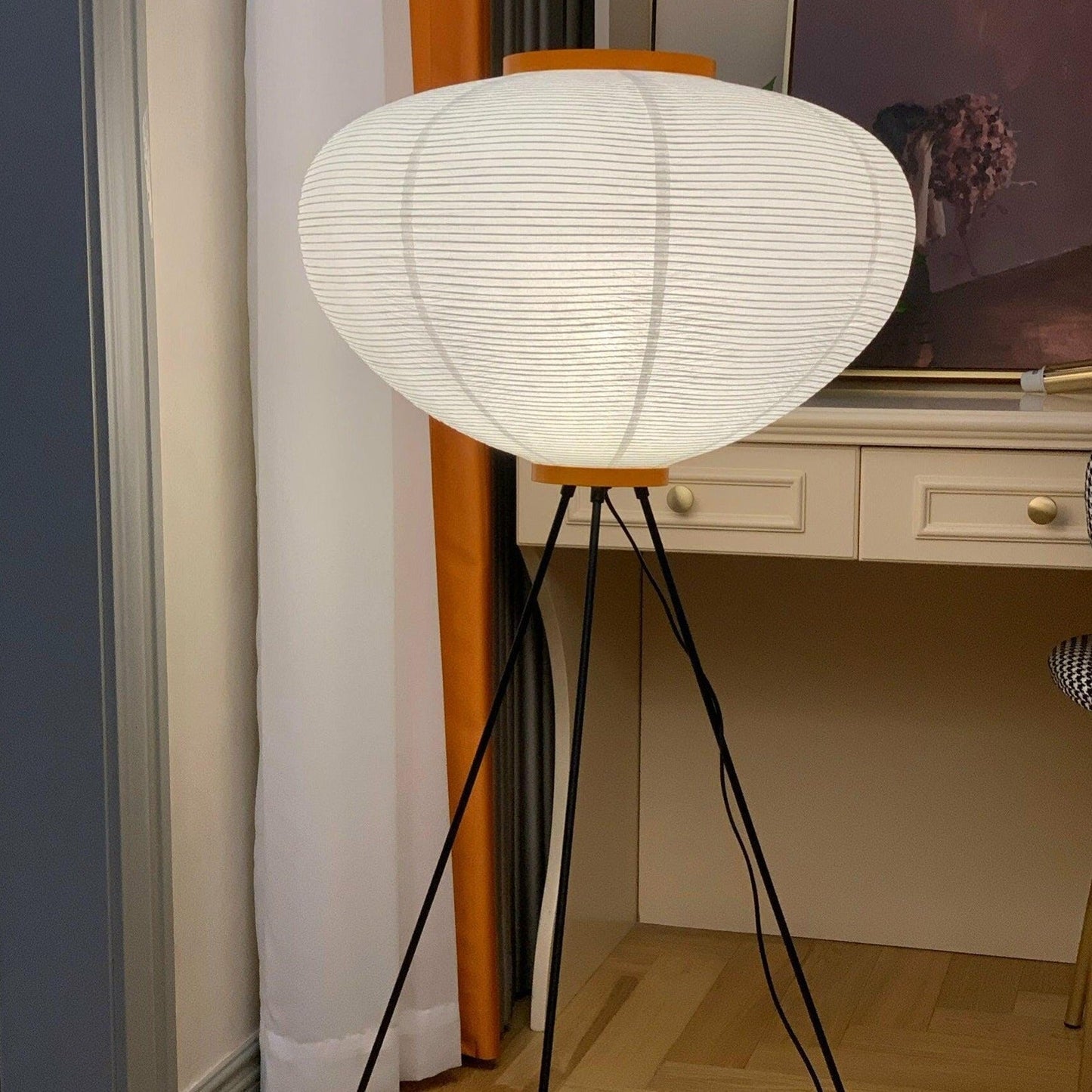 Lampa podłogowa papier ryżowy E27 stojąca metalowa do salonu i sypialni