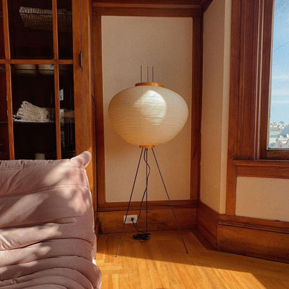 Lampa podłogowa papier ryżowy E27 stojąca metalowa do salonu i sypialni