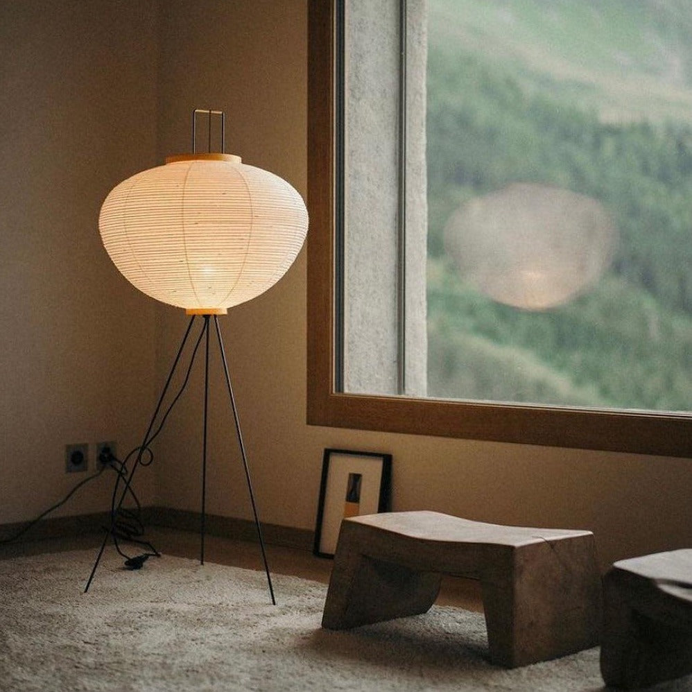 Lampa podłogowa papier ryżowy E27 stojąca metalowa do salonu i sypialni