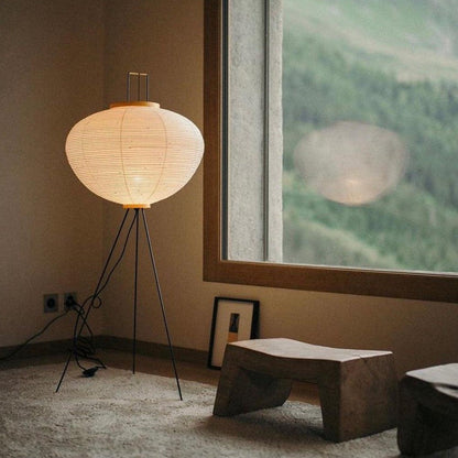 Lampa podłogowa papier ryżowy E27 stojąca metalowa do salonu i sypialni