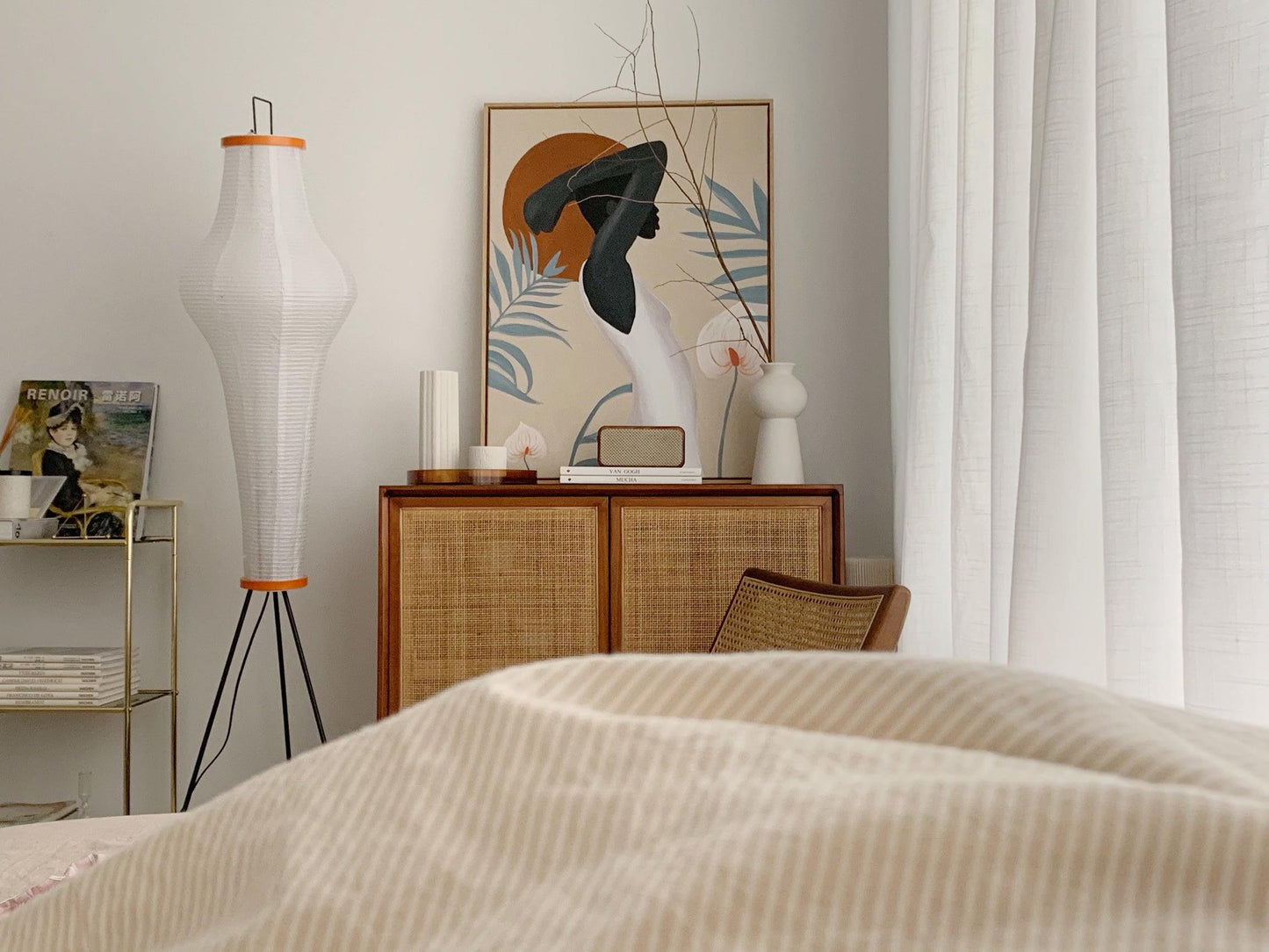 Lampa podłogowa papier ryżowy E27 stojąca metalowa do salonu i sypialni