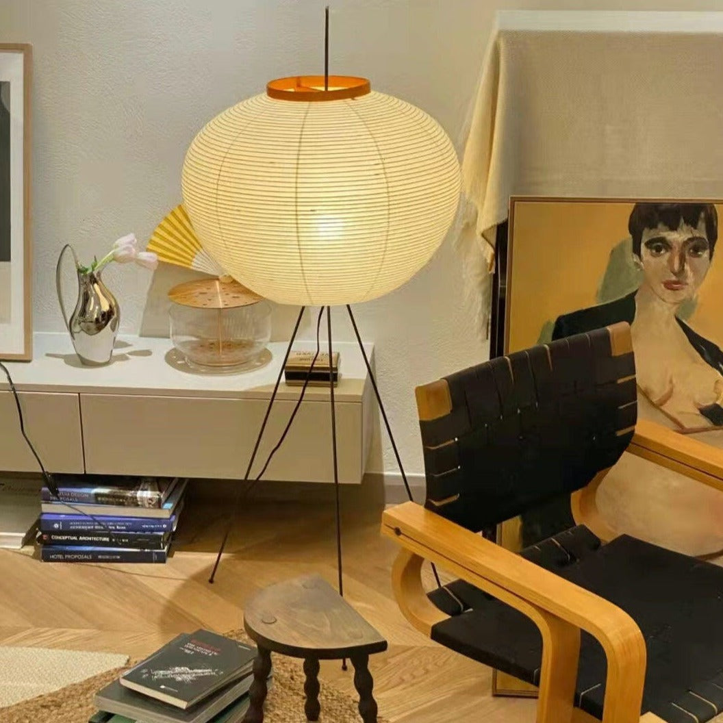 Lampa podłogowa papier ryżowy E27 stojąca metalowa do salonu i sypialni