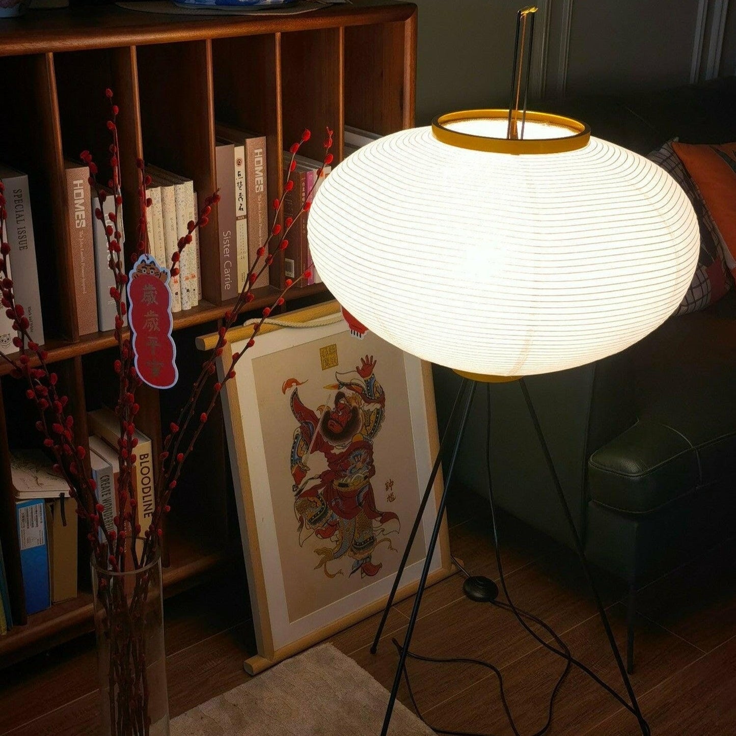 Lampa podłogowa papier ryżowy E27 stojąca metalowa do salonu i sypialni