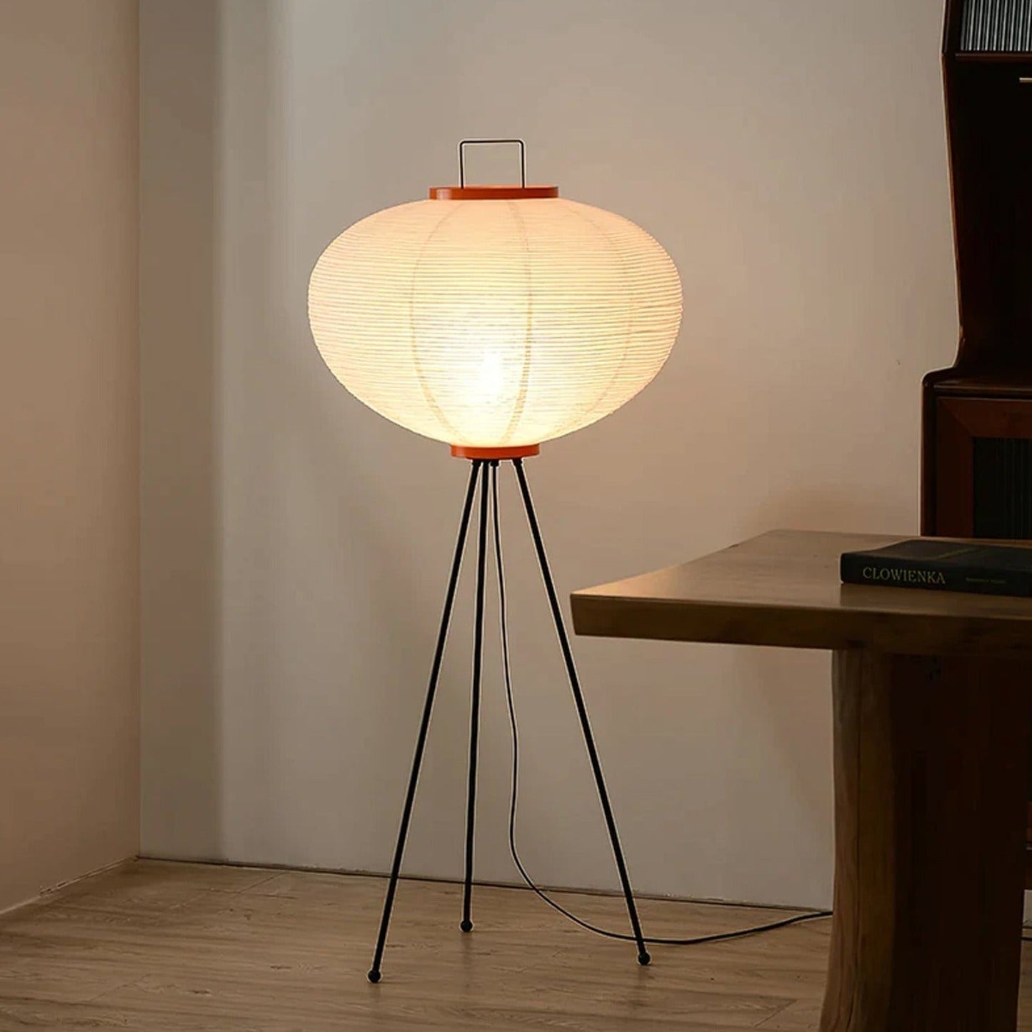 Lampa podłogowa papier ryżowy E27 stojąca metalowa do salonu i sypialni
