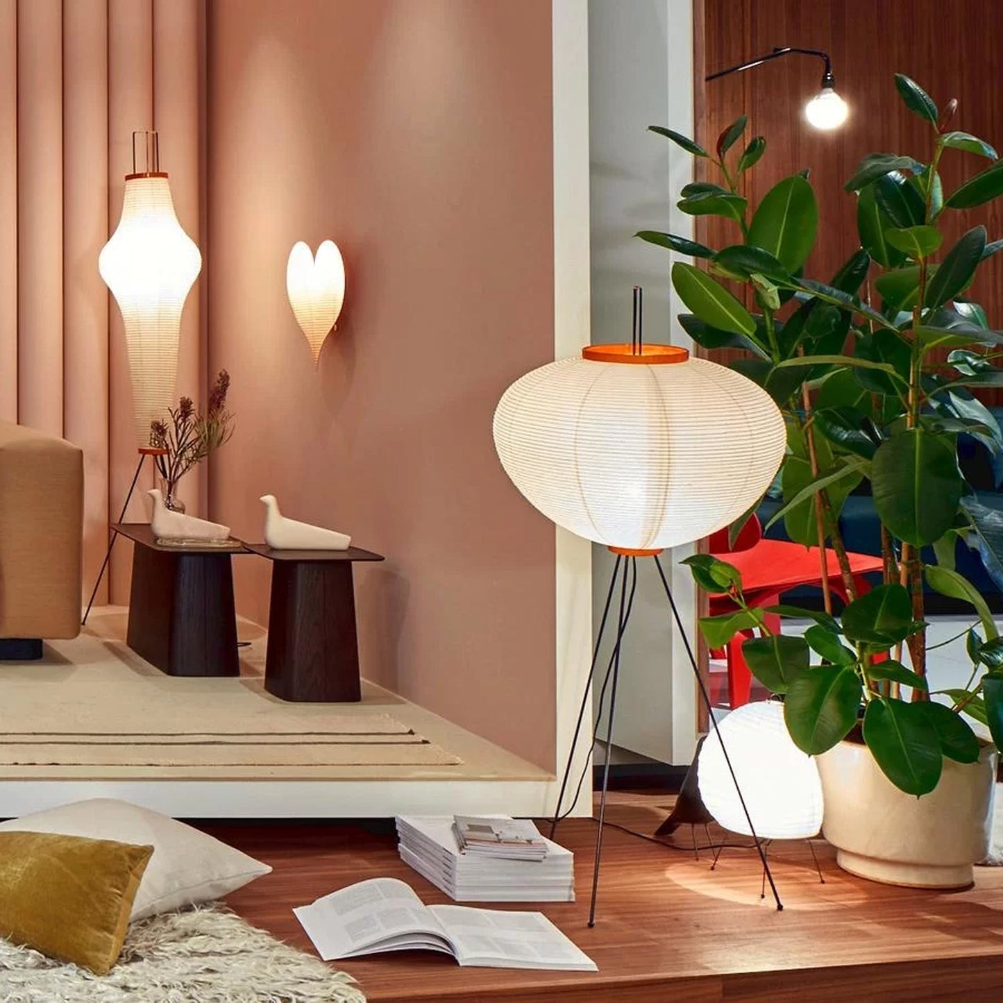 Lampa podłogowa papier ryżowy E27 stojąca metalowa do salonu i sypialni