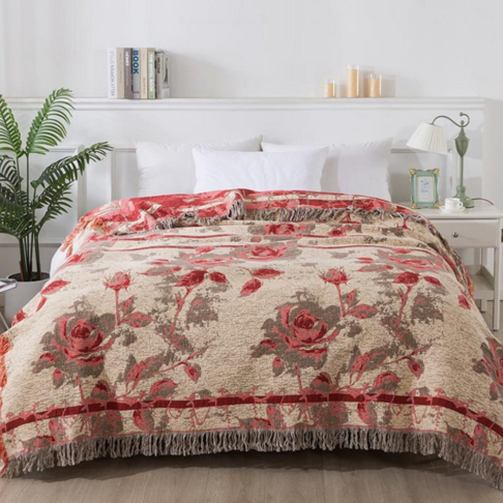 Couverture en coton jacquard à motifs floraux