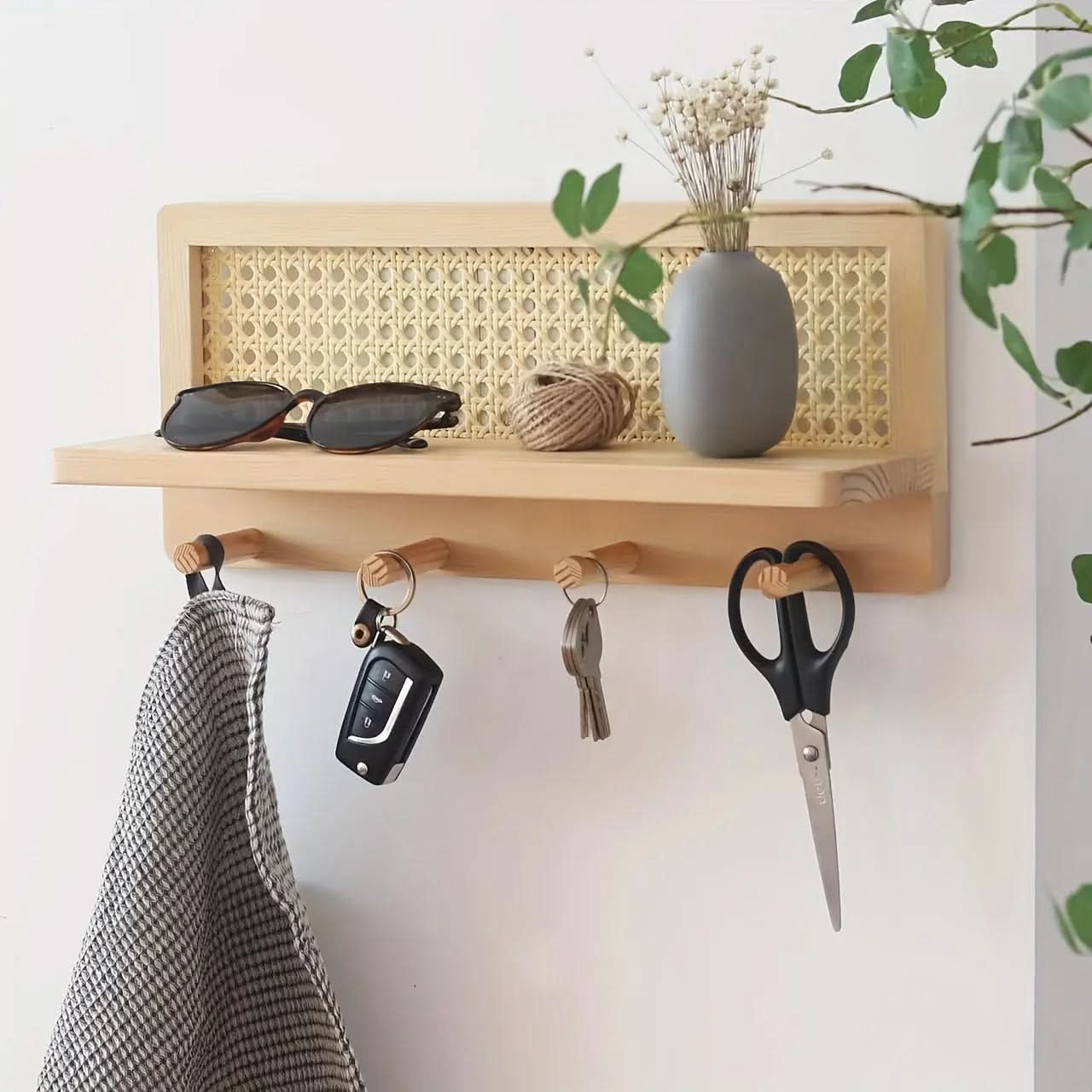 Wall shelf with hooks