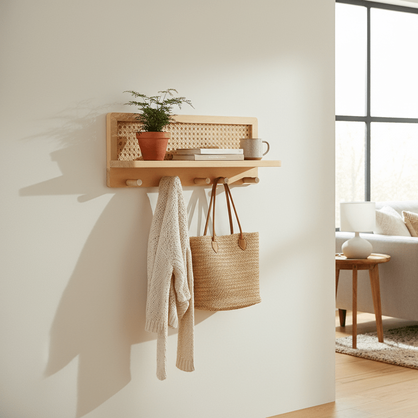Wall shelf with hooks