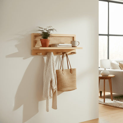 Wall shelf with hooks