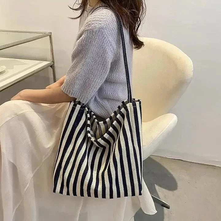 Torba Tote w Paski z Długimi Ramiączkami do Codziennego Użytku