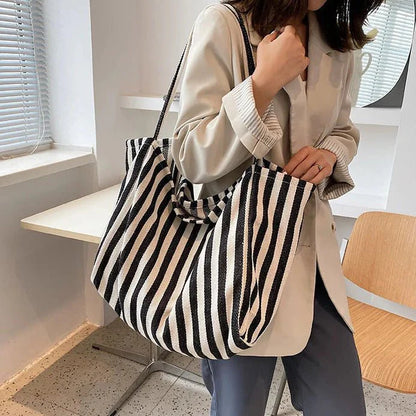 Torba Tote w Paski z Długimi Ramiączkami do Codziennego Użytku