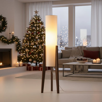 Lampa podłogowa LED z regulacją jasności i trzema barwami światła z podstawą drewnianą