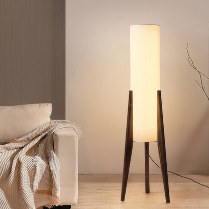 Lampa podłogowa LED z regulacją jasności i trzema barwami światła z podstawą drewnianą