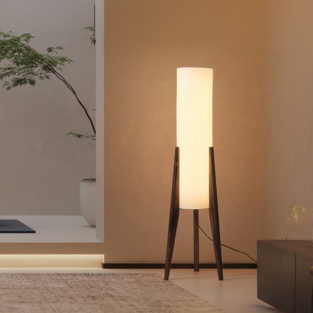 Lampa podłogowa LED z regulacją jasności i trzema barwami światła z podstawą drewnianą