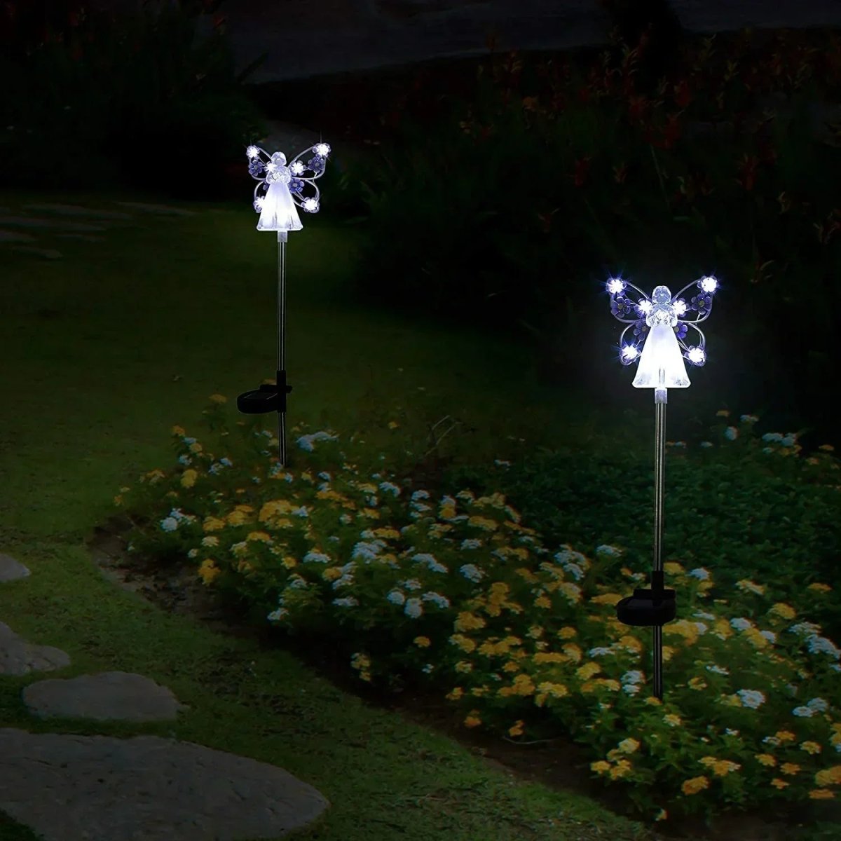 Solarna Lampa LED do Ogrodu z Motywem Skrzydeł w Kolorach Fioletowym, Różowym, Niebieskim i Żółtym