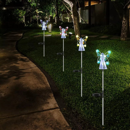 Solarna Lampa LED do Ogrodu z Motywem Skrzydeł w Kolorach Fioletowym, Różowym, Niebieskim i Żółtym