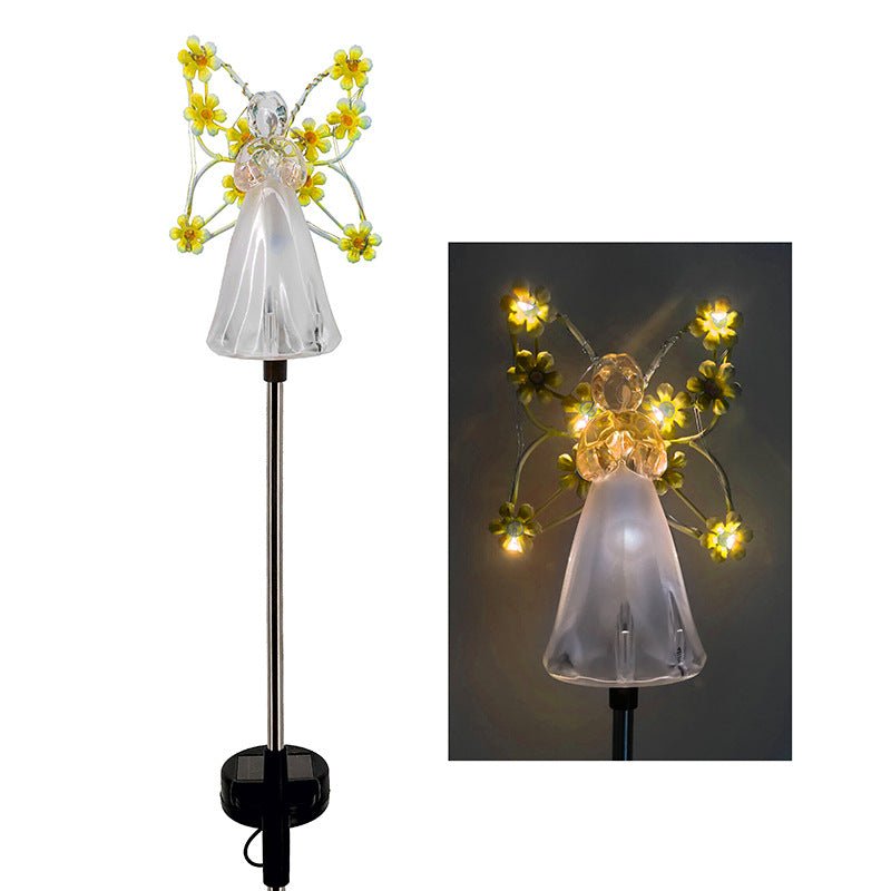 Solarna Lampa LED do Ogrodu z Motywem Skrzydeł w Kolorach Fioletowym, Różowym, Niebieskim i Żółtym