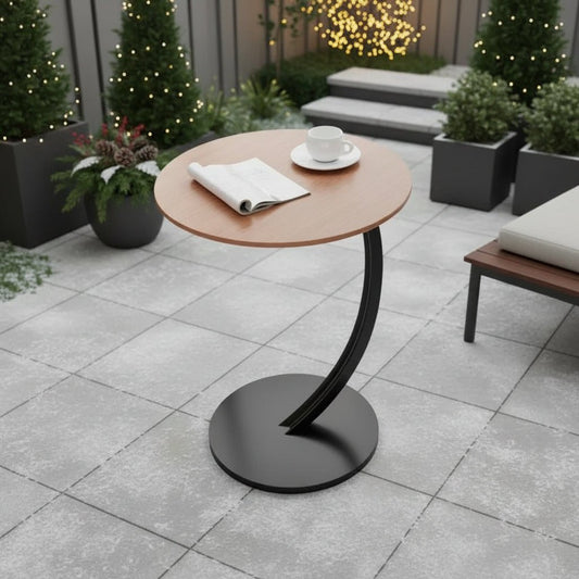 Table d’appoint ronde en bois et en acier