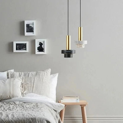 Lampa Wisząca z Elementami Miedzi i Kamienia Wulkanicznego oraz Oprawą E27