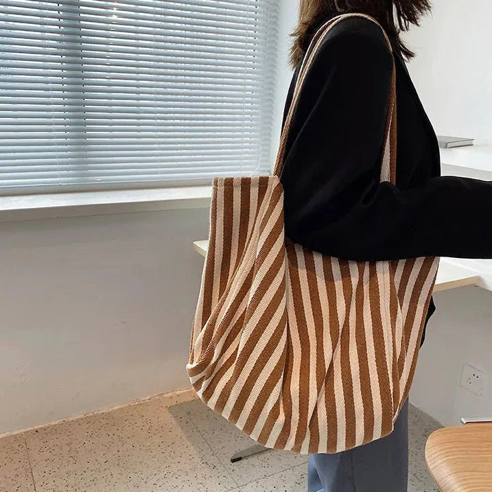 Torba Tote w Paski z Długimi Ramiączkami do Codziennego Użytku