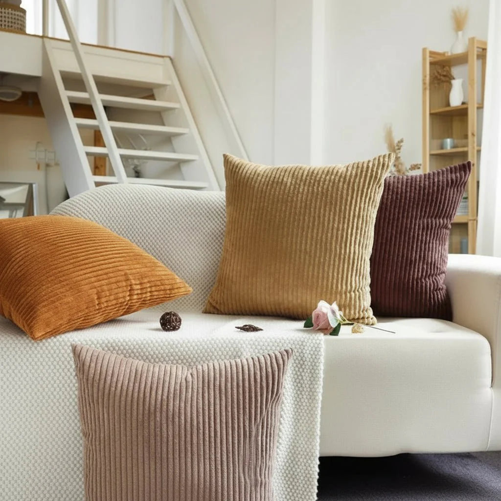 Housse de coussin en velours côtelé pour le salon