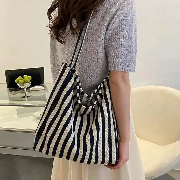 Torba Tote w Paski z Długimi Ramiączkami do Codziennego Użytku