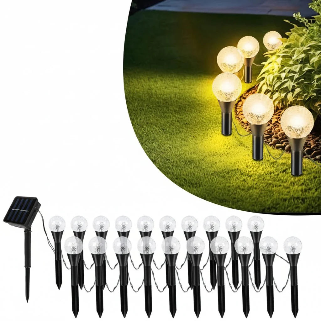 Solarny Łańcuch Świetlny LED z 20 Lampkami i 8 Trybami Oświetlenia do Ogrodu i Tarasu