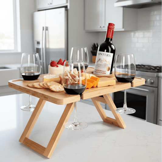 Picnic wine table with glasses