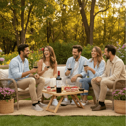 Picnic wine table with glasses