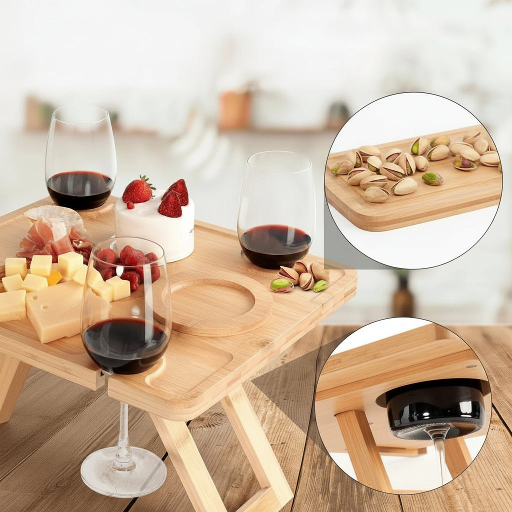 Picnic wine table with glasses