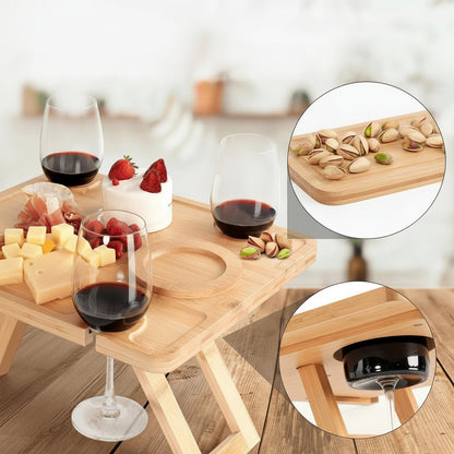 Picnic wine table with glasses
