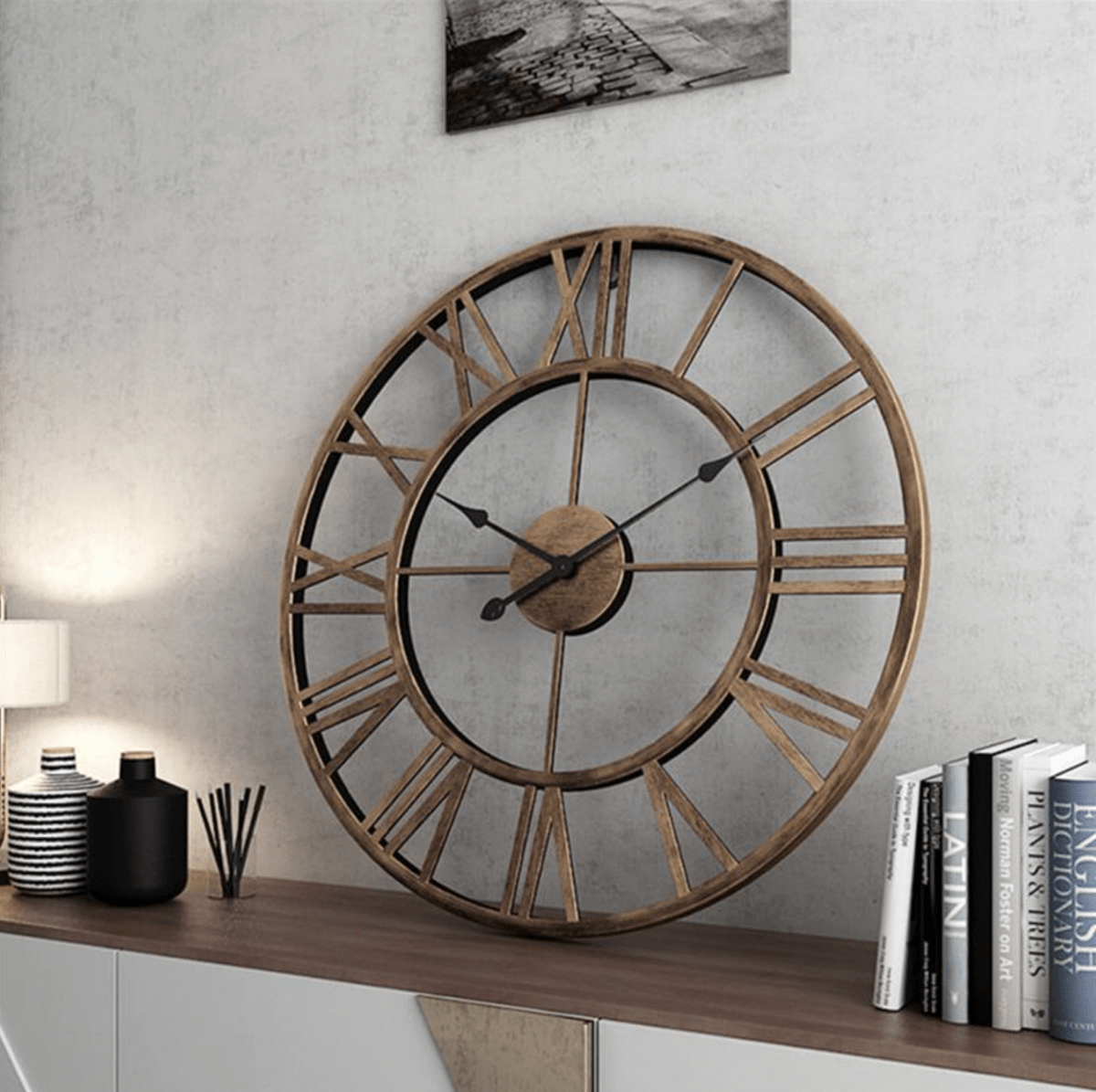 Ażurowy Zegar Ścienny z Kutego Żelaza 40 × 40 cm do Salonu i Biura