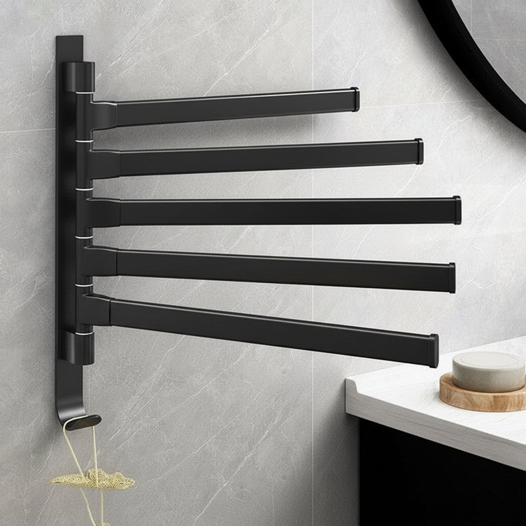 Towel rack with 5 rotating arms