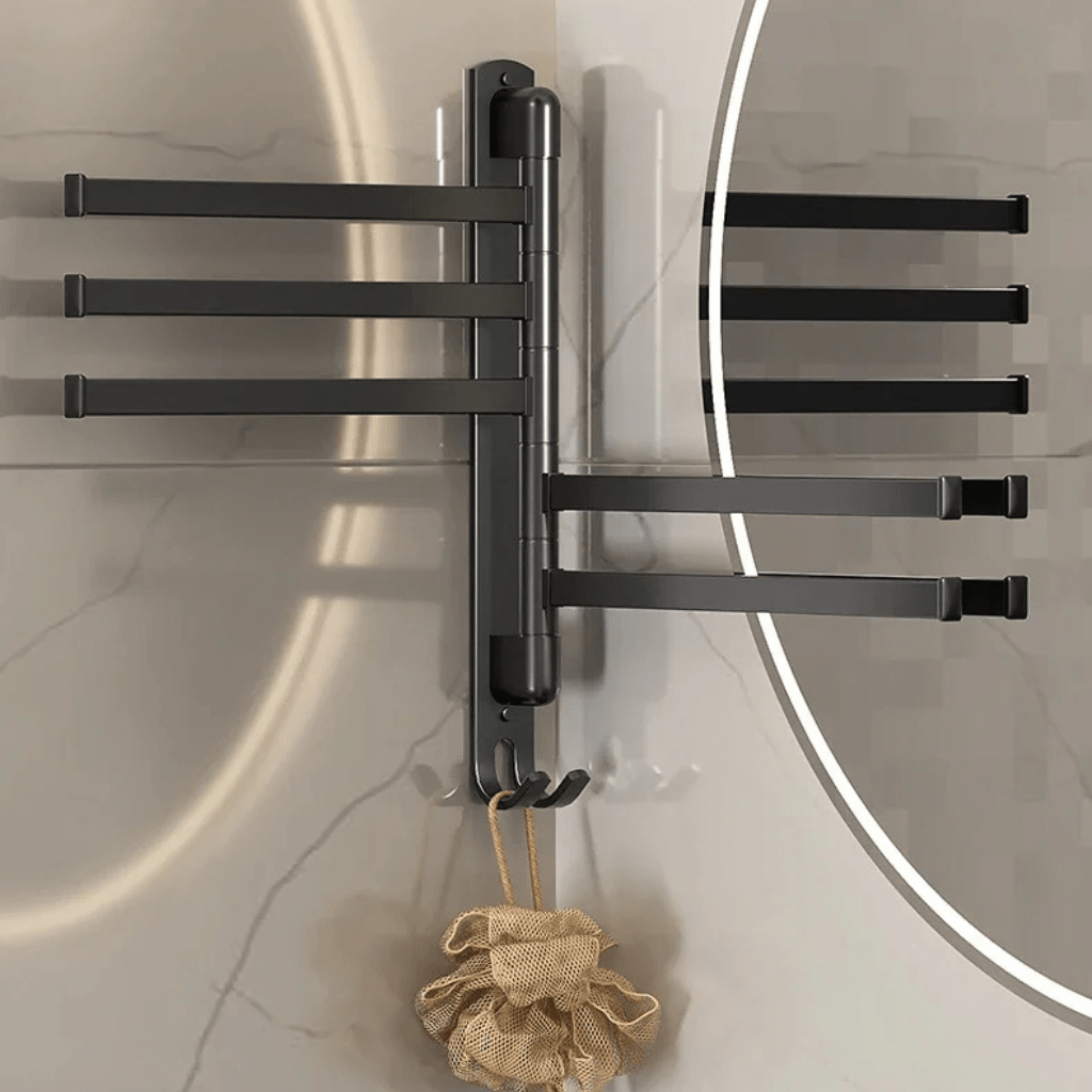 Towel rack with 5 rotating arms