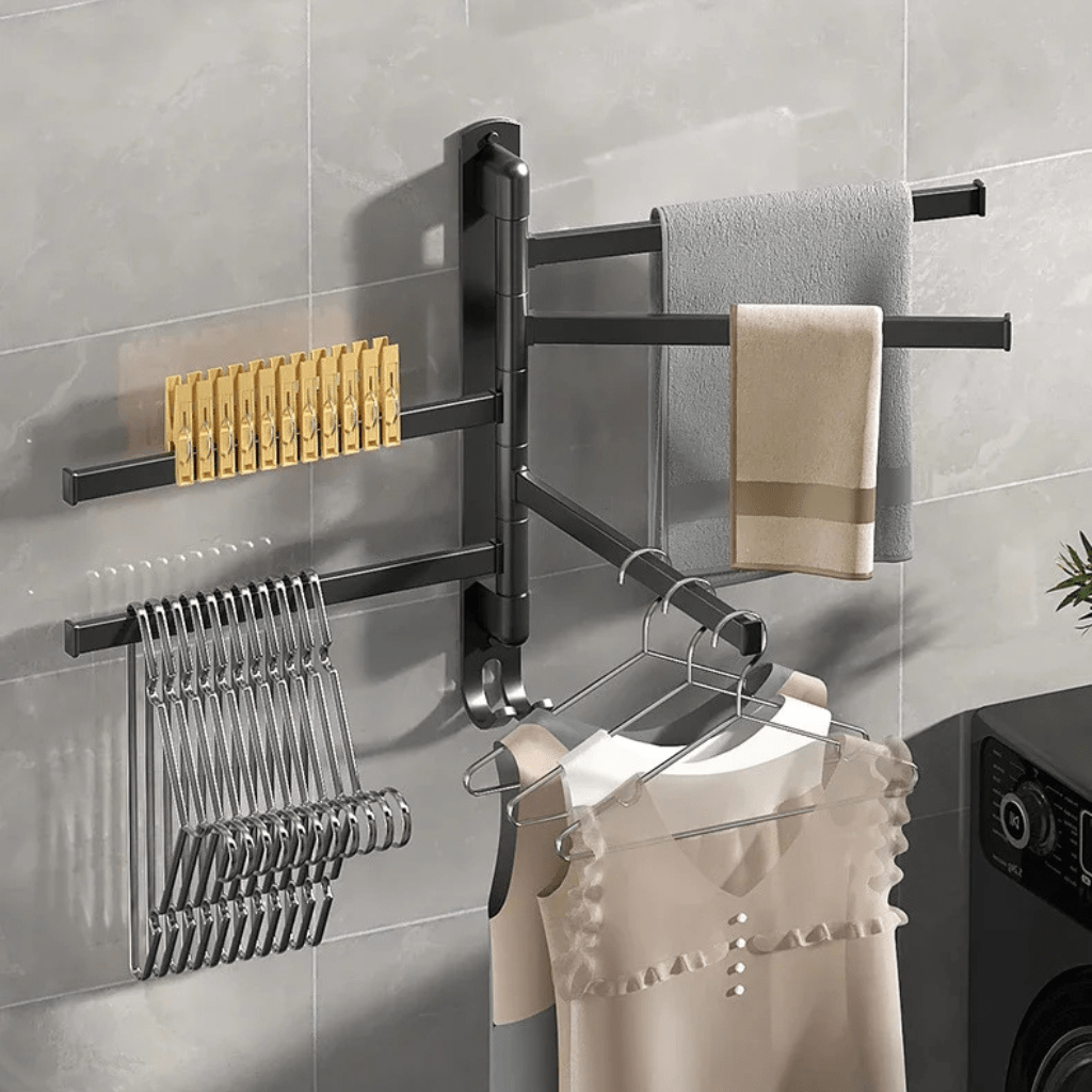 Towel rack with 5 rotating arms