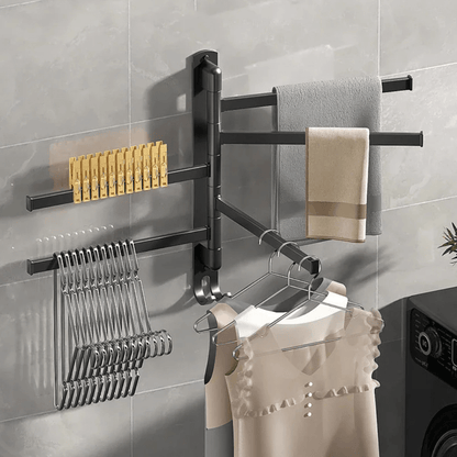 Towel rack with 5 rotating arms