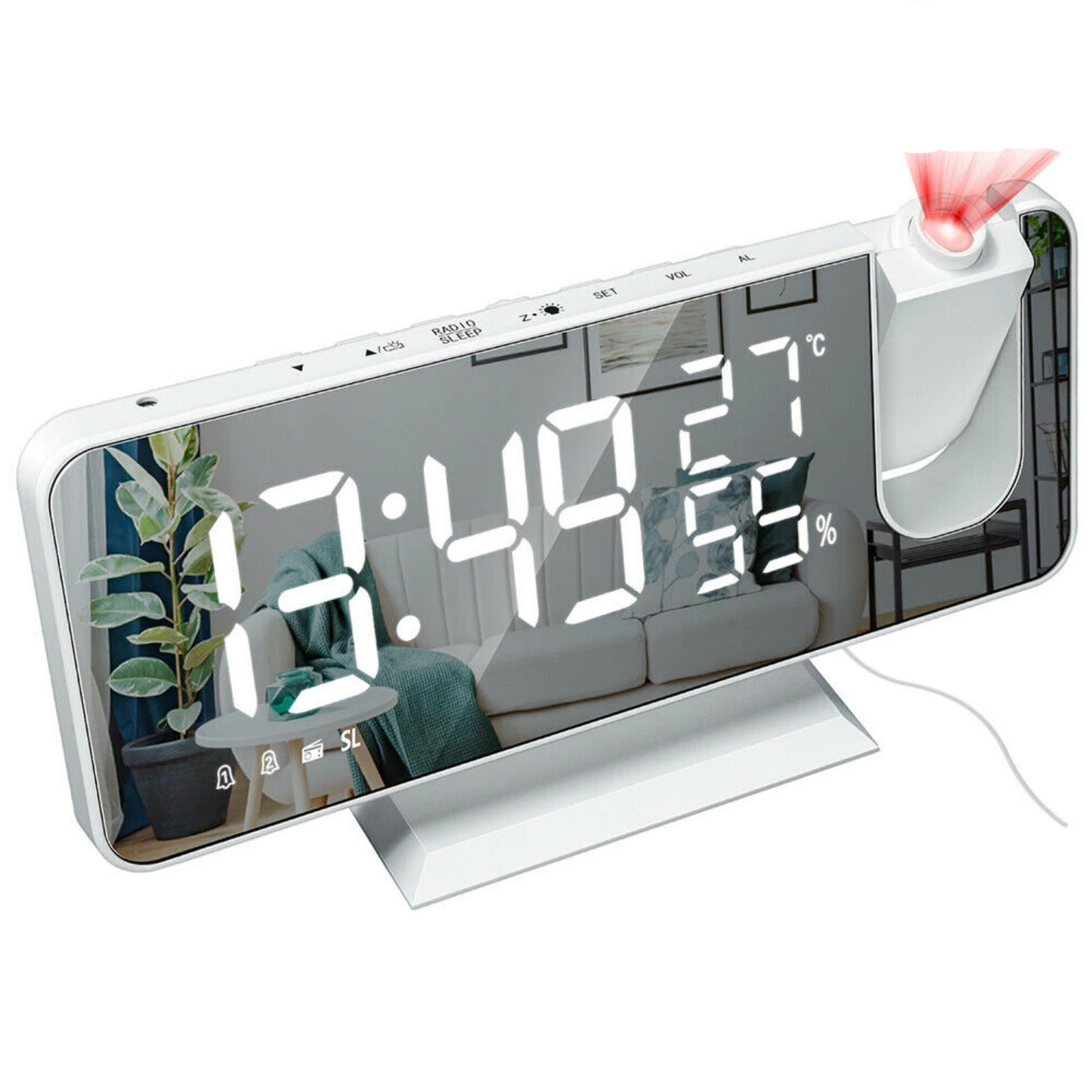 Alarm clock with a projector and climate sensor