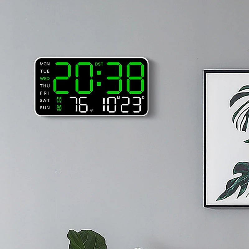Cyfrowy Zegar Ścienny LED z Wyświetlaczem Czasu, Daty i Temperatury