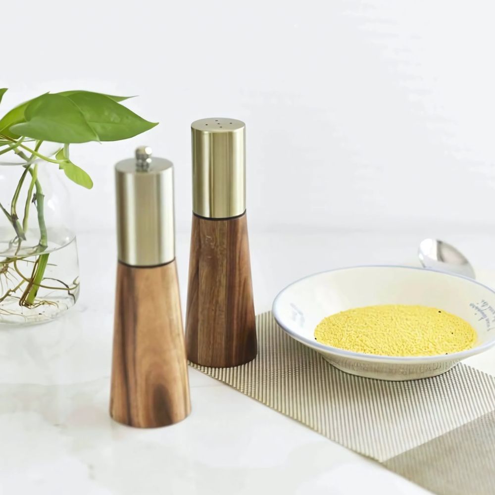 Młynek do Pieprzu i Solniczka z Drewna Naturalnego z Regulowanym Mechanizmem Ceramicznym